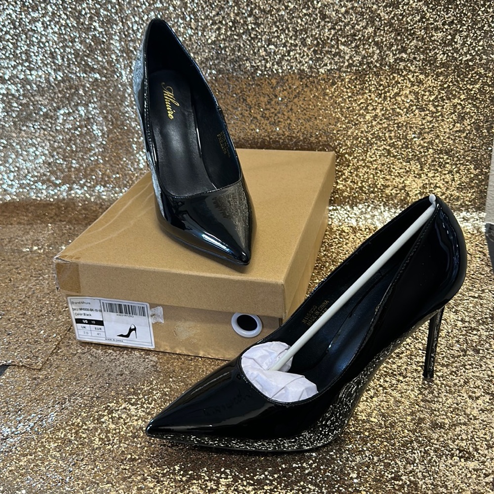 Black glossy heels womens 10